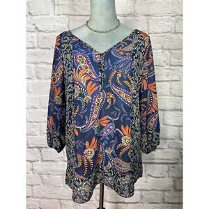 Chaps Semi-sheer Patchwork Boho Tunic Blouse